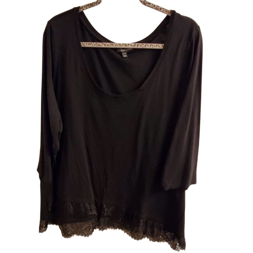 Lane Bryant Black Lace Trim Scoop Neck 3/4 Sleeve Plus Size Top 26/28 4X